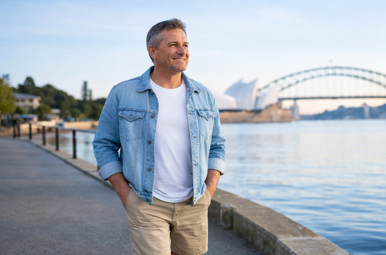 Man stretching or walking outdoors
